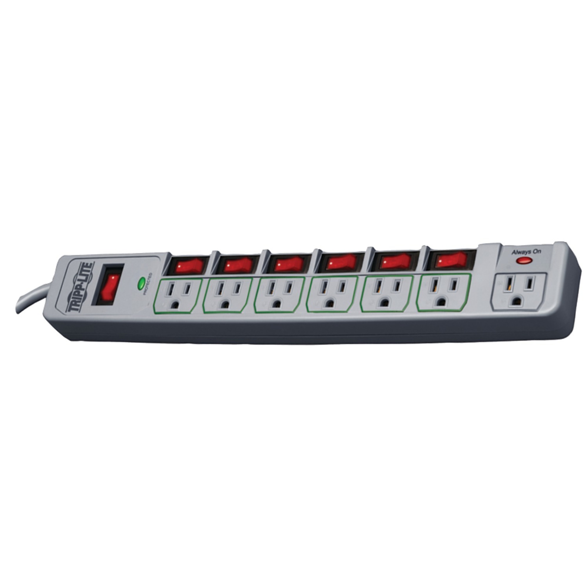 Tripp Lite ECO-Surge™, 7-Outlet Energy-Saving Surge Protector, Cord Length 6 ft, Cable Gauge 14 Amps 15 Model# TLP76MSG